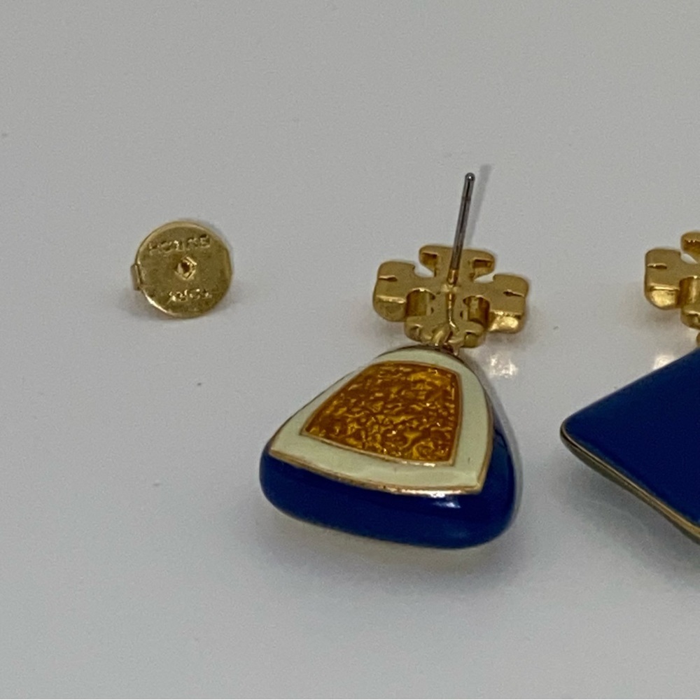 NWT Tory Burch Rosanne Mismatch Drop Earrings, blue/ green and gold tone - Picture 8 of 8